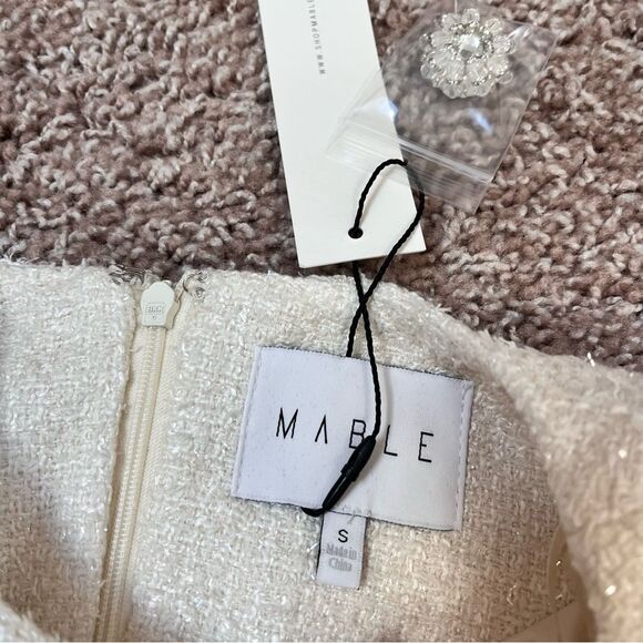 MABLE Tweed Mini Dress with Rhinestone Buttons - Picture 6 of 14